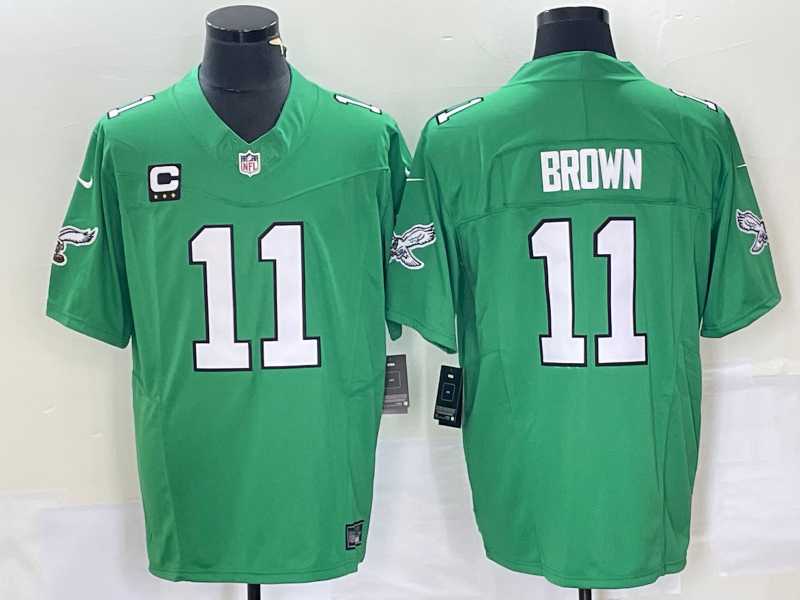 Men%27s Philadelphia Eagles #11 AJ Brown Green C Patch 2023 FUSE Vapor Limited Throwback Stitched Jersey->philadelphia eagles->NFL Jersey